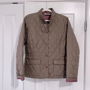Eddie Bauer Taupe Quilted Down Feather Snap Front Jacket